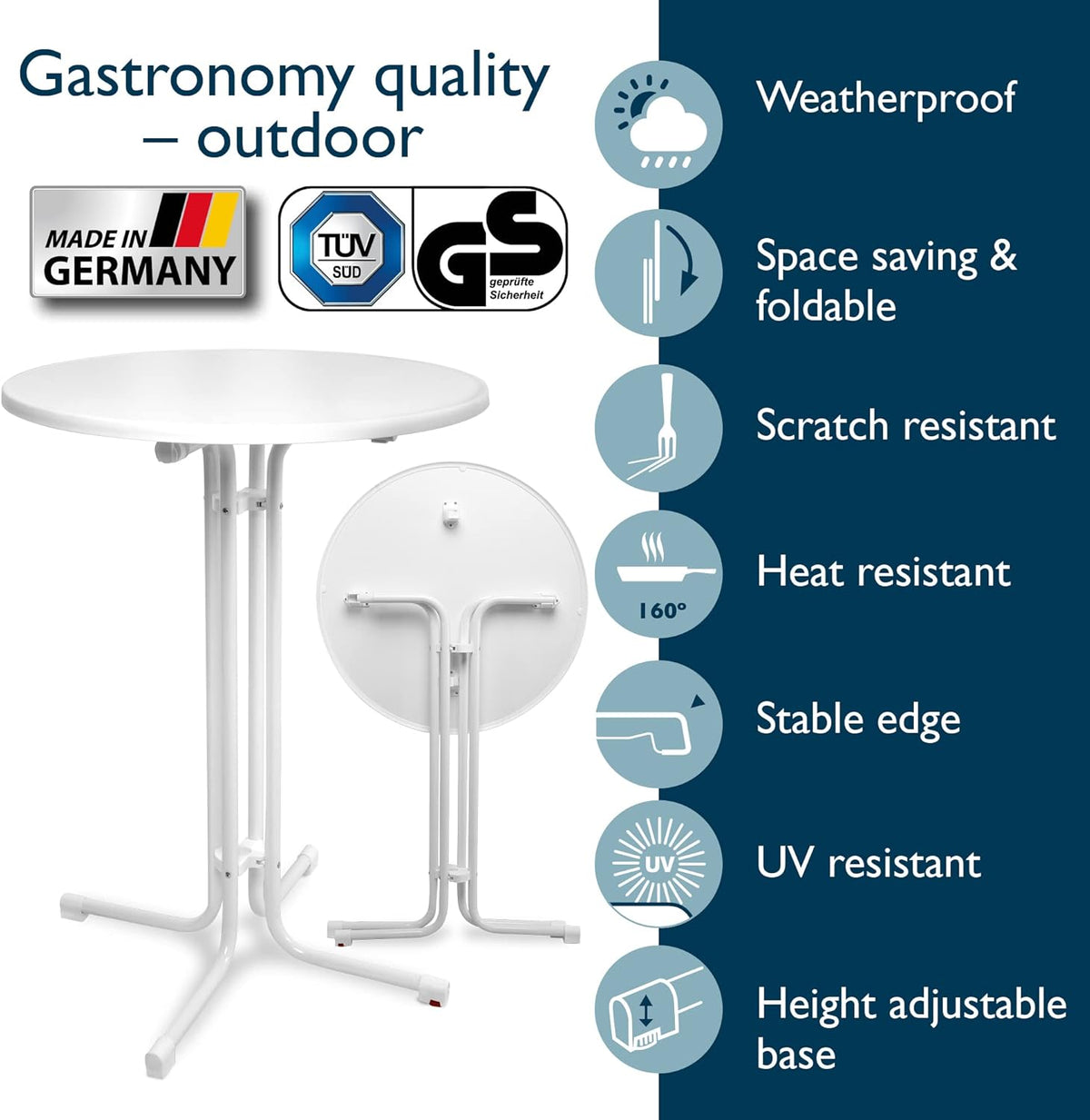 Beautissu Statafel Sylt Ø 80 cm Wit – Eettafel rond Indoor en Outdoor Inklapbare Tafel – Vouwtafel Partytafel
