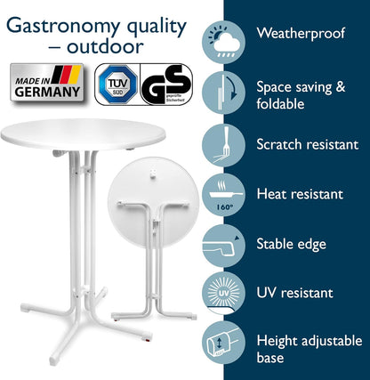 Beautissu Statafel Sylt Ø 80 cm Wit – Eettafel rond Indoor en Outdoor Inklapbare Tafel – Vouwtafel Partytafel