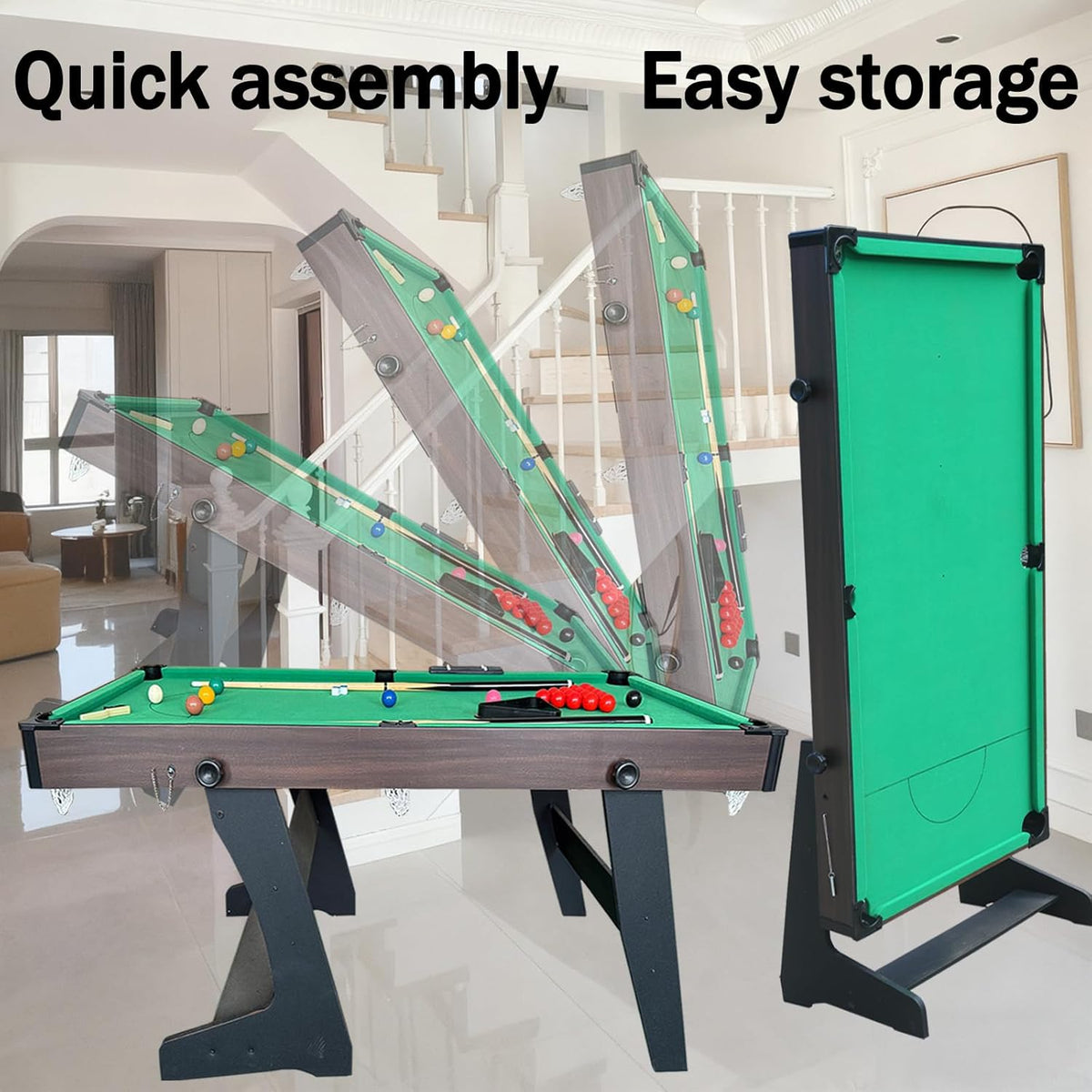 6FT Pool Billiard Table, Folding Snooker Table, Billiard Table with All Accessories for Children and Adults - QUORE