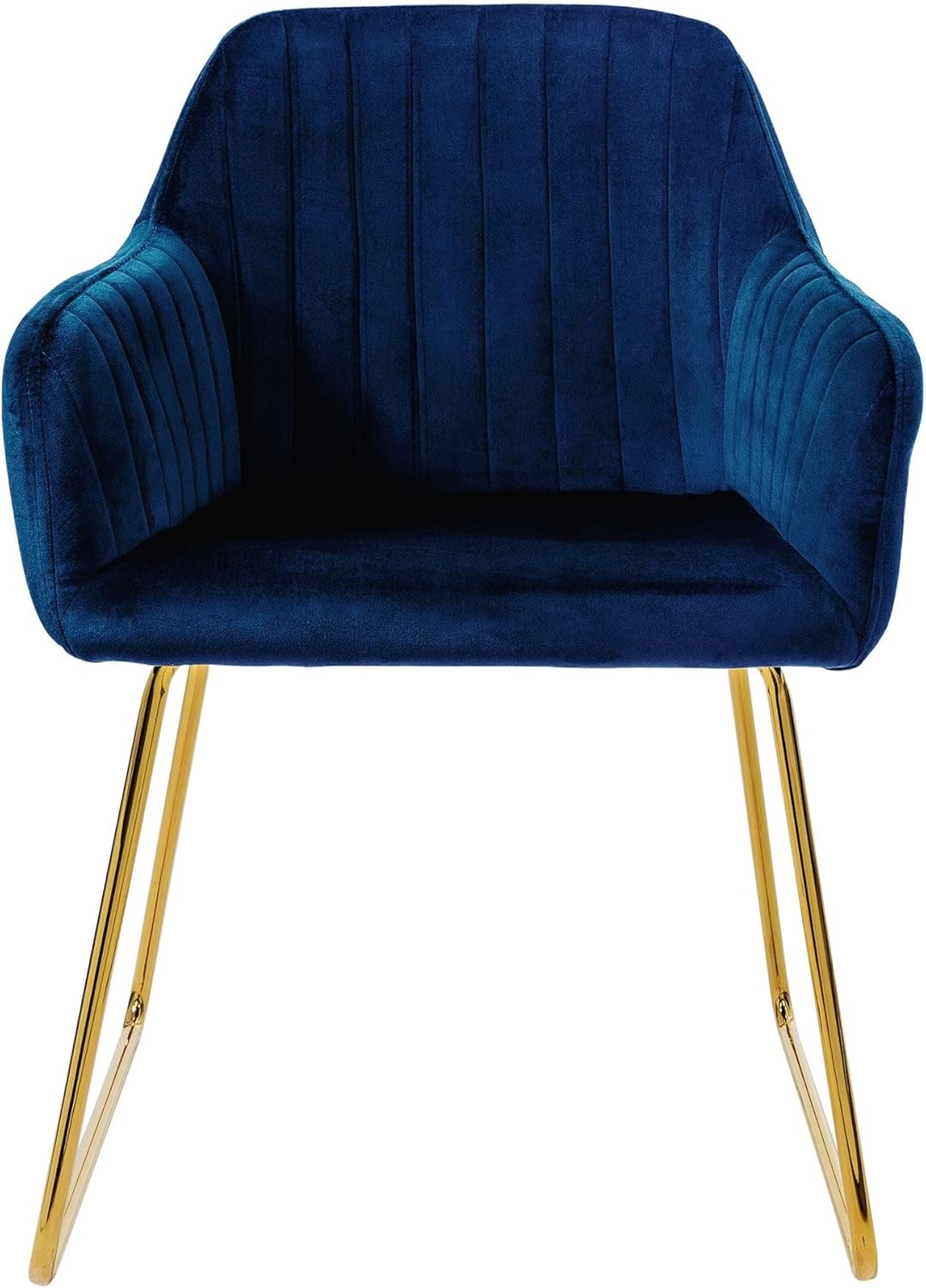 Eetkamerstoel – Keukenstoel – Woonkamerstoel – Stoel – Kuipstoel – Fluwelen Bekleding Blauw – Goudkleurig Metalen Frame – Ergonomische Rugleuning en Armleuningen