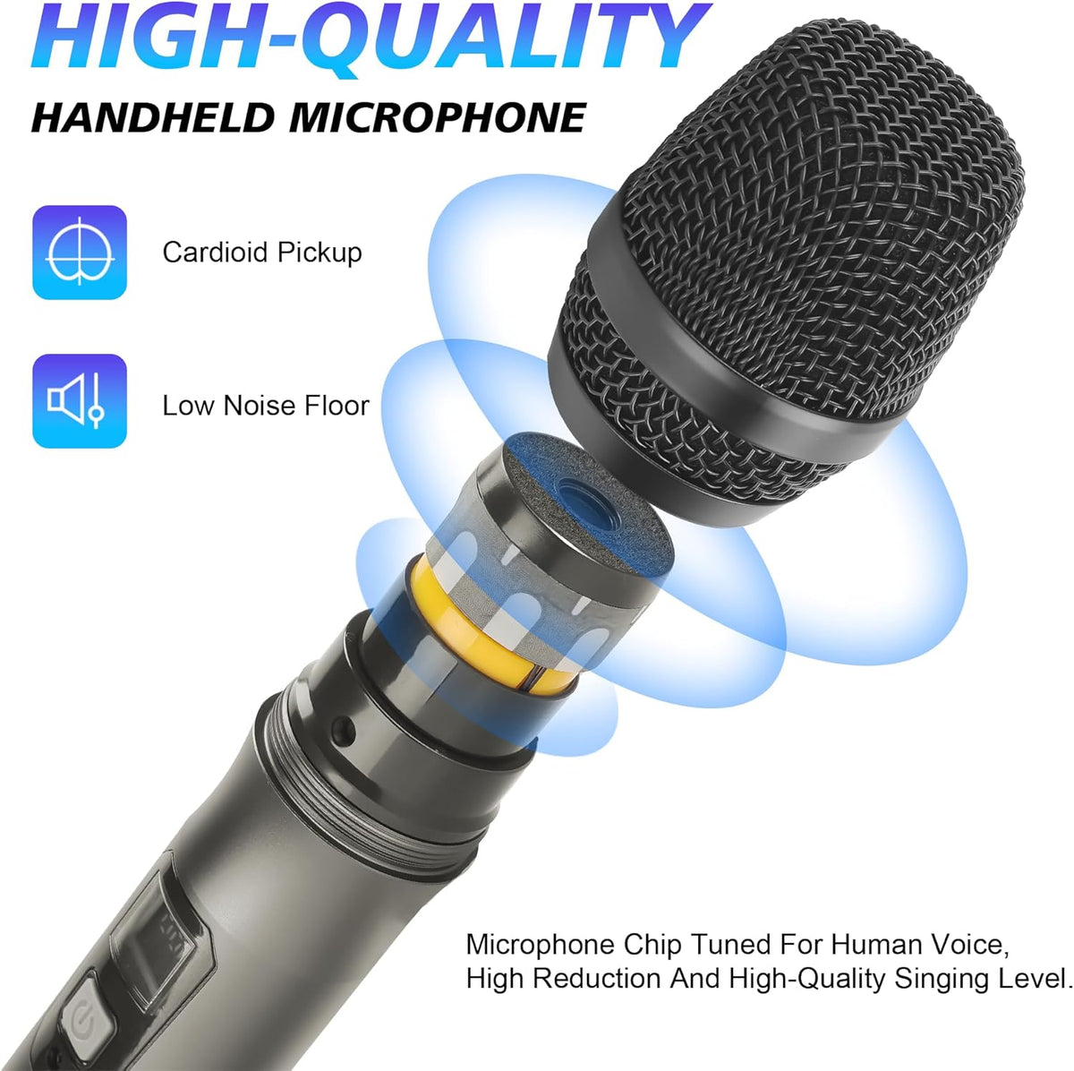 Draadloos Microfoonsysteem – Draadloze Microfoonset – UHF Microfoonset – Microfoonset Voor Podium – Microfoonset Voor Karaoke – 8-Kanaals Met 4 Handmicrofoons En 4 Bodypacks – 24-Bit/96 kHz Audio En <5 ms Vertraging