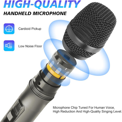 Draadloos Microfoonsysteem – Draadloze Microfoonset – UHF Microfoonset – Microfoonset Voor Podium – Microfoonset Voor Karaoke – 8-Kanaals Met 4 Handmicrofoons En 4 Bodypacks – 24-Bit/96 kHz Audio En <5 ms Vertraging