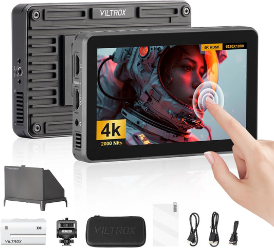 Cameramonitor Met Batterij – Externe Monitor – Field Monitor – Camera Scherm – Veldmonitor – 6 Inch IPS-Scherm – 2000 Nits Helderheid