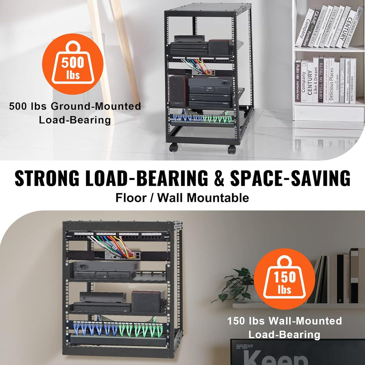 20U Open Frame Server Rack Met Wielen – Serverrack – Netwerkrack – AV-Rack – 19 Inch Rack – Verstelbare Diepte 23 Tot 40 Inch – Draagvermogen Tot 500 Lbs