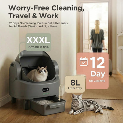 Gimars Open Top Design Zelfreinigende Kattenbak, Automatische Kattenbak voor Meerdere Katten & Senior Katten, App Controle met Veiligheidssensoren, Lage Geur, Inclusief Vuilniszakken & Kattenbak