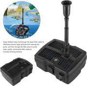 4 in 1- Vijverpomp - Fontein - Waterpomp - Fonteinpomp - voor Tuinornament - Fontein Ontwerp - met Filter - 9W - UV-zuiveringsfilter - 2500L Capaciteit - 1000 l/h - 28 W - 1.6m Hefhoogte - 220-240V - 50 Hz - 30 x 23 x 56.5 cm - Zwart