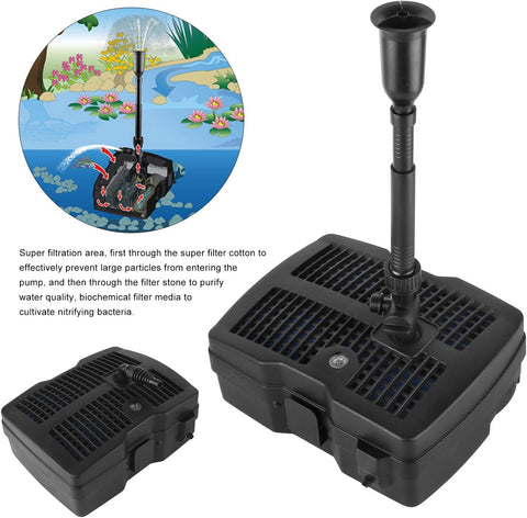 4 in 1- Vijverpomp - Fontein - Waterpomp - Fonteinpomp - voor Tuinornament - Fontein Ontwerp - met Filter - 9W - UV-zuiveringsfilter - 2500L Capaciteit - 1000 l/h - 28 W - 1.6m Hefhoogte - 220-240V - 50 Hz - 30 x 23 x 56.5 cm - Zwart