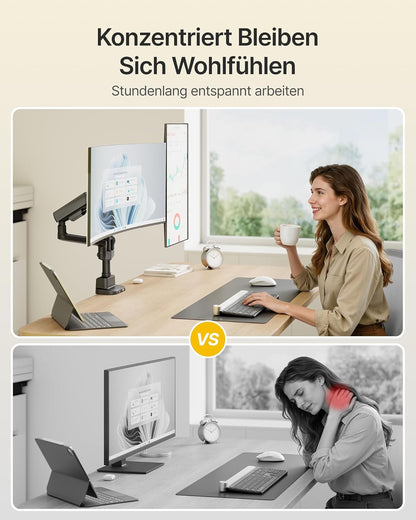 monTEK Monitorhouder 2 monitoren voor 17-35 inch beeldschermen tot 11 kg, hoge monitorarm met USB, 360° draaibaar, monitorhouder met kantelen, draaien, VESA 75/100, MA1011UCPBK-D