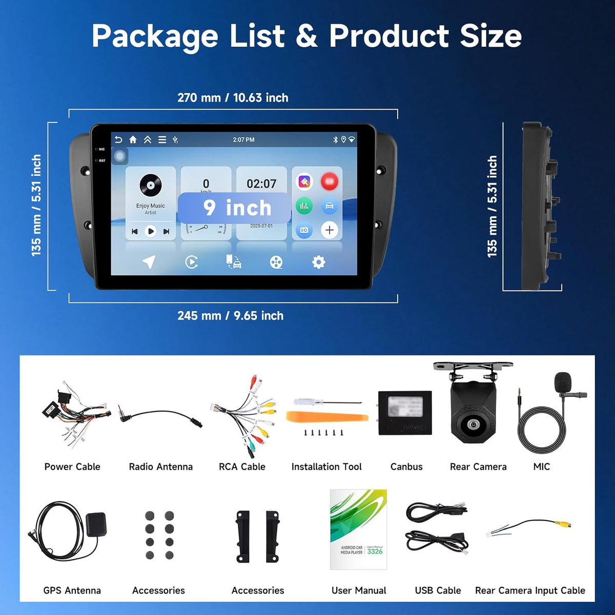 Hodozzy 4G + 64 GB autoradio voor Seat Ibiza 2009-2013 Android InCell touchscreen 9 inch Carplay Android Auto draadloos, radio 2 DIN auto voor Seat Ibiza GPS Bluetooth DSP WiFi FM RDS
