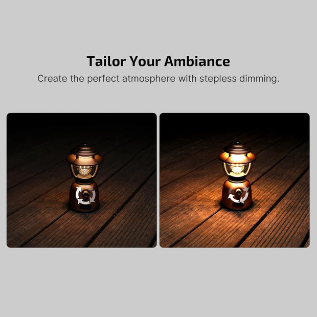 Campinglamp - Kampeerlamp - Retro Stijl - Dimbare - Verstelbaar - Draagbare - met Dubbele Lichtbron - Noodstroombank - USB Oplaadbaar - voor Camping - Noodsituatie - IPX5 Waterdicht - 500Lm - 16000 mAh - 12.3 x 22.5 x 12.3 cm - Vintage Koperen Afwerking