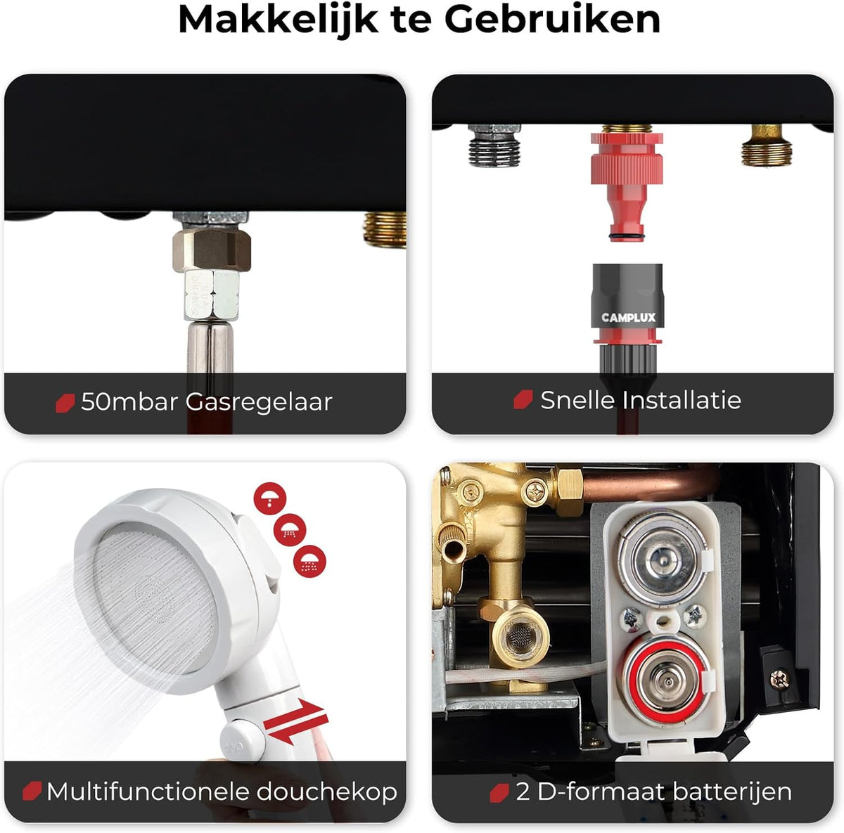 CAMPLUX BW264BC-DE Tankless Gas Boiler 10 Liter, LPG (50 mbar), 20 kW, voor Camping, RV, Wassen Paarden