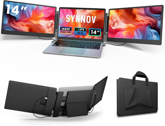 14 Inch Laptop Screen Extender – Laptop Monitor Uitbreiding – Draagbare Schermvergroter – Triple Scherm Monitor – Full HD Portable Monitor – 3x Schermruimte – Plug & Play Met Ingebouwde Speakers