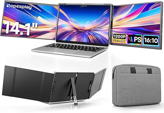 Laptop Schermuitbreiding – Laptop Monitor Extensie – Extra Laptop Display – Draagbaar Scherm – 14 Inch 1200p – USB-C, HDMI Aansluiting – 360° Draaibaar – Inclusief Beschermhoes - QUORE