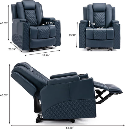 Elektrische Relaxfauteuil – Relaxstoel – TV Stoel – Lounge Chair – Fauteuil Blauw – Verstelbare Rugleuning 90°-165° – PU Kunstleer Met Metalen Onderstel