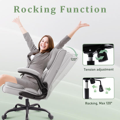 Bureaustoel – Office Chair – Werkstoel – Gaming Stoel – Bureau Stoel – Hoge Rugleuning – Gevoerde Zitting – Opklapbare Armleuningen – 200kg Draagvermogen – Ergonomisch Design