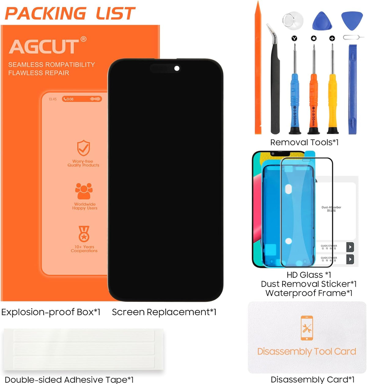AGCUT OLED LCD-display voor iPhone 15 Pro Max lcd-display voor iPhone 15 Pro Max A2849 A3105 A3106 A3108 6,7 inch display vervanging 3D touchscreen touchscreen montage met gereedschap, zwart