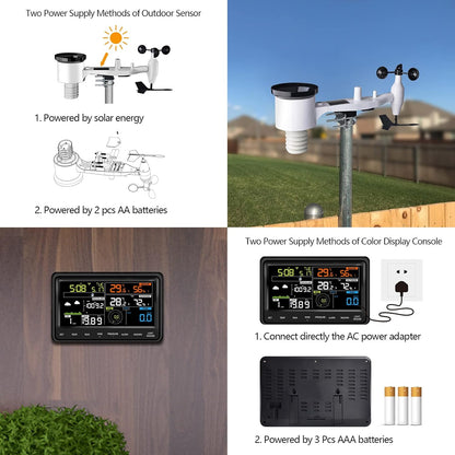 Ecowitt Weerstation met wifi, professioneel digitaal weersvoorspellingsstation met groot kleurendisplay, 7-in-1 sensor, werkt op zonne-energie, voor binnen, 3-in-1, geïntegreerde sensor, WS2910