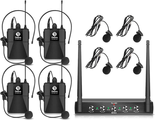 4-Kanaals Draadloze Microfoonset – Karaoke Microfoonset, UHF Microfoon, Bodypack Set, Lavalier- en Headsetmicrofoon – A-Frequentie – Metalen Ontvanger, Anti-Interferentie
