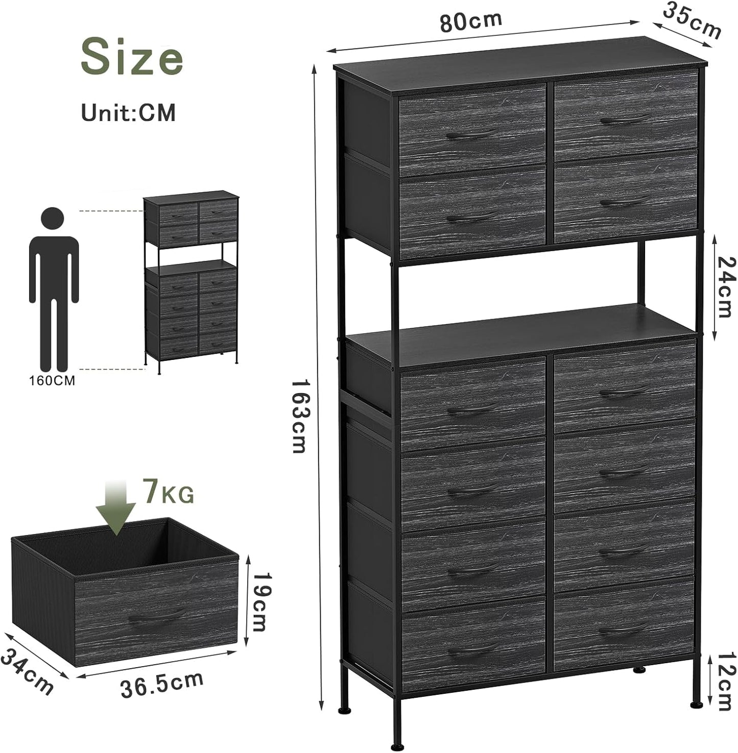 Ladekast – Ladenkast – Commode – Dressoir – Opbergkast – 12 Lades – Met Open Middenstuk – Zwart Metalen Frame
