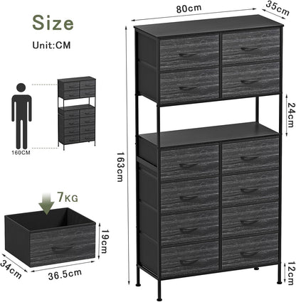 Ladekast – Ladenkast – Commode – Dressoir – Opbergkast – 12 Lades – Met Open Middenstuk – Zwart Metalen Frame