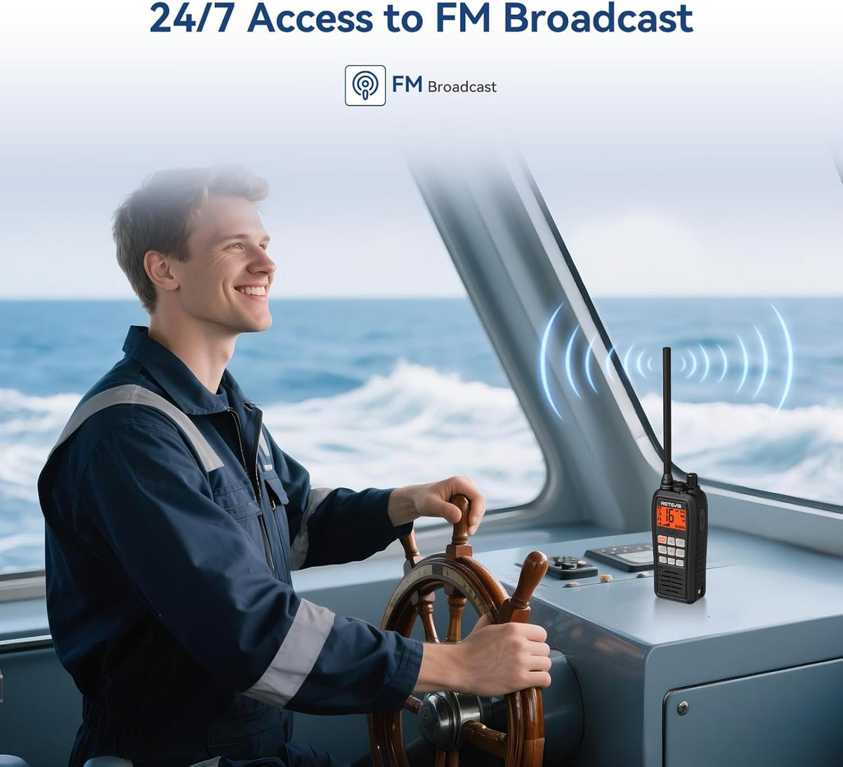 Retevis RM15 VHF Maritieme Radio, IP68 Waterdichte Walkietalkie met Microfoon, 2000 mAh, Tweekleurig Scherm, Internationale Maritieme Kanalen, voor Vissersboten (1 Verpakking)
