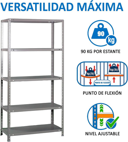 Simon Rack Stellingkast Metaal, 2000x1100x400 mm, Buigpunt 90, 5 Verstelbare Niveaus, Metalen Planken, Robuust Opslagrek voor Garage, Kelder en Werkplaats, Grijs – Simon Classic