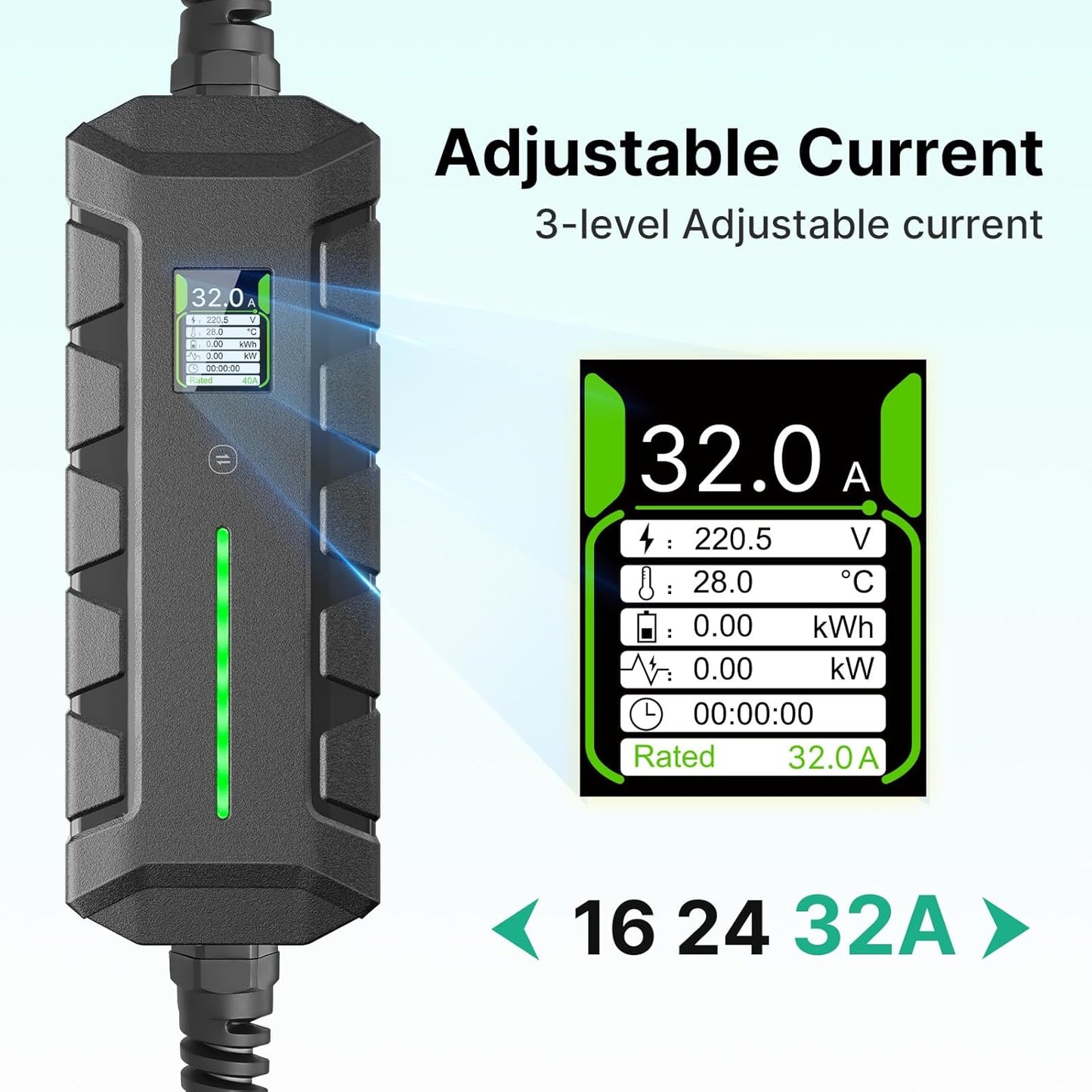 1-fase EV oplader type 2 Mobile Wallbox 7,2 KW met 32A CEE stekker, 1-fase EV oplader met 6 m laadkabel, IP66 waterdicht mobiel laadstation voor EV PHEV draagbare tassen