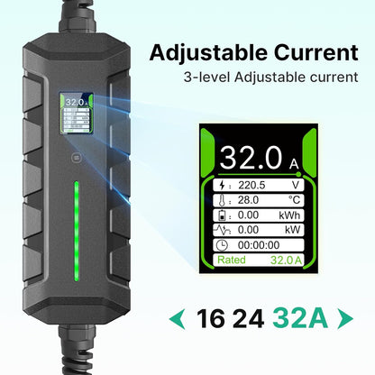 1-fase EV oplader type 2 Mobile Wallbox 7,2 KW met 32A CEE stekker, 1-fase EV oplader met 6 m laadkabel, IP66 waterdicht mobiel laadstation voor EV PHEV draagbare tassen