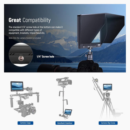 NEEWER F100 7 Inch Camera Field Monitor, 450nit HD Video Assist IPS 1280x800 HDMI 1080p met piekfocus/histogram/F750 batterij, 360° kogelkop voor DSLR's, Handheld Stabilisator, Film Video Making Rig
