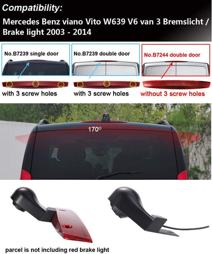 HD Parkeerhulp voor auto, caravan, bestelwagen, remlicht, achteruitrijcamera met instelbare hoek, vervanging voor Mercedes Benz Viano Vito W639 V6 bestelwagen, achteruitrijcamera + 7 inch monitor