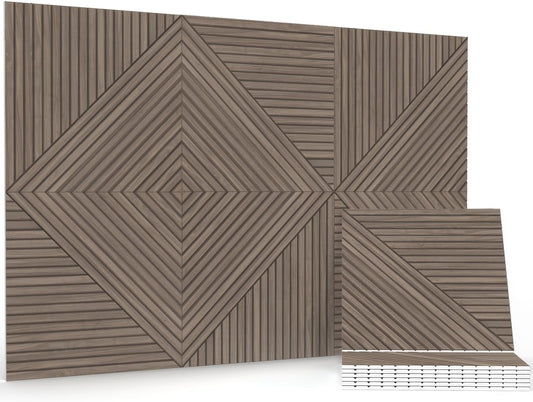 JBER Akoestische panelen, 6 stuks zelfklevende decoratieve geluiddempende panelen, geluidsabsorberende wandpanelen voor kantoor, opnamestudio, woonkamer, slaapkamer, 180 x 120 cm, licht notenhout