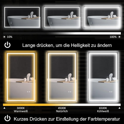 LED Badkamerspiegel – Spiegel met Verlichting – Touch LED Spiegel – Badkamerwandspiegel – Lichtspiegel – Anti-condens Functie – 100x60 cm Zilver