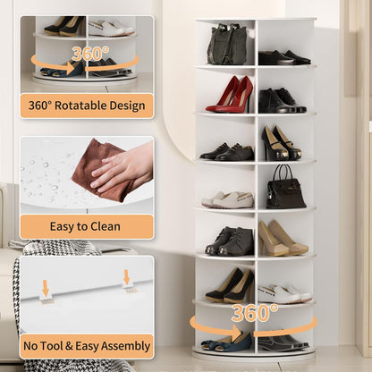 360° Draaibare Schoenenkast Wit – Schoenenrek – Schoenen Organizer – Opbergkast – Schoenentoren – 7 Lagen – Tot 28 Paar
