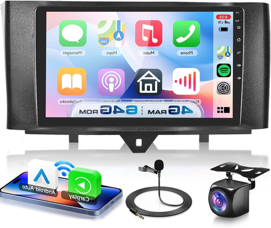 4G+64G Car Radio Android 15 for Mercedes-Benz Smart 2011-2015, 9 Inch HD Touch Screen Car Radio with Wireless Carplay Android Car GPS Wi-Fi USB Bluetooth 5.0 FM RDS Radio Rear View Camera - QUORE