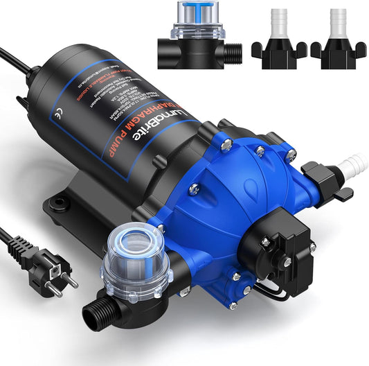 AC 220 V zelfaanzuigende drukwaterpomp, 4,5 GPM 70 PSI waterpomp, membraanpomp met drukschakelaar, caravan, voor het watersysteem, irrigatie