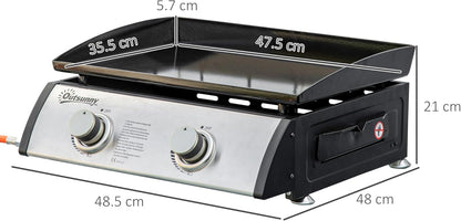 Outsunny Gas Plancha Grill with 2 Stainless Steel Burner, 6 KW, Portable Tabletop Gas Barbecue with Non-Stick Plate for Camping, Picnic Garden, Party Festival - QUORE