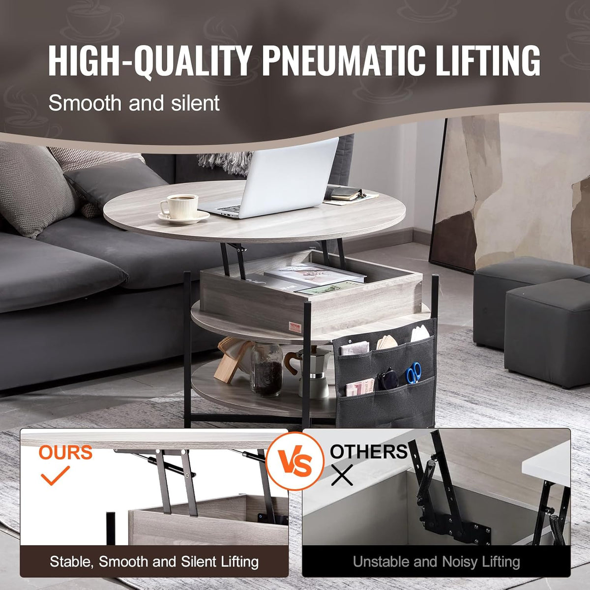Coffee Table - Table - Coffe table - Living Room Table - Lift Top Coffee Table - Table with Extra Storage - Folding Coffee Table for Living Room - 35in - White - 57.76lbs