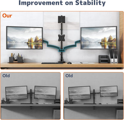 PUTORSEN Monitorhouder 4 monitoren, max. tot 1 x 49 inch en 3 x 27 inch platte en gebogen schermen, 80 cm stang-tafelhouder, verstelbare gestapelde monitorhouder, VESA 75/100