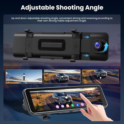 Dashcam – Autocamera, Spiegeldashcam, Auto Camera, Dashcam Auto – Achteruitkijkspiegel Model – 10,1 Inch Touchscreen – 4K Voor En 1080p Achter