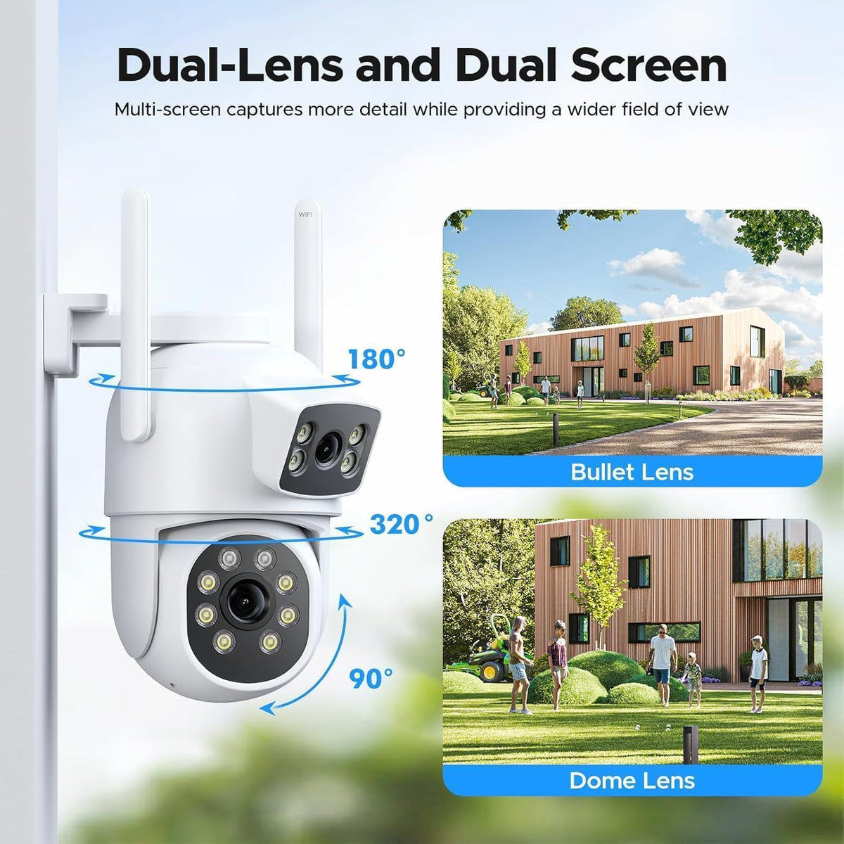 Draadloze CCTV Bewakingscamera Set – Wifi Beveiligingssysteem – Thuiscamera – PTZ Camera – Buitencamera – 2-weg Audio – Dubbele Lens & Scherm – 10-kanaals NVR Met 500 GB HDD – 2K Kleuren Nachtzicht – Automatische Bewegingsdetectie