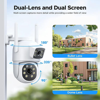 Draadloze CCTV Bewakingscamera Set – Wifi Beveiligingssysteem – Thuiscamera – PTZ Camera – Buitencamera – 2-weg Audio – Dubbele Lens & Scherm – 10-kanaals NVR Met 500 GB HDD – 2K Kleuren Nachtzicht – Automatische Bewegingsdetectie