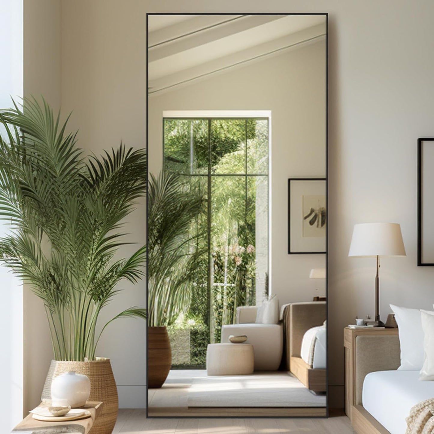 Volledige Lichaamsspiegel – Staande Spiegel – Vloerspiegel – Wandspiegel – Grote Staande Spiegel – Zwart Aluminium Frame – 179 x 65 cm – Veilig Nano-Glas Met Explosieveilige Technologie