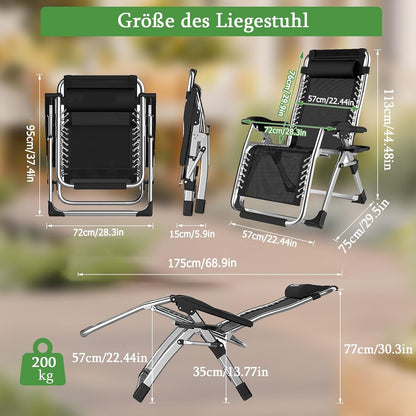 Opvouwbare Tuinligstoel – Zonneligstoel – Relaxstoel – Ligbed – Balkonstoel – Extra Breed 72cm – Verstelbare Rugleuning & Draagvermogen 200 kg