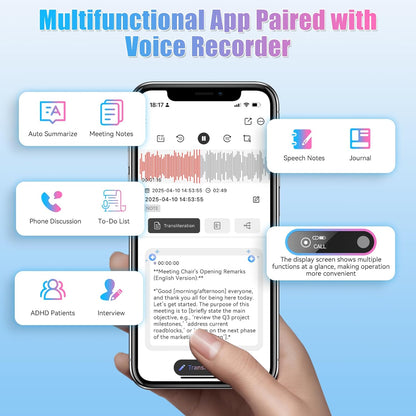 AI Digitale Voice Recorder 64 GB – Dictafoon – Dicteerapparaat – Spraakrecorder – Geluidsrecorder – 118+ Talen – Real-time Transcriptie & Automatische Samenvatting