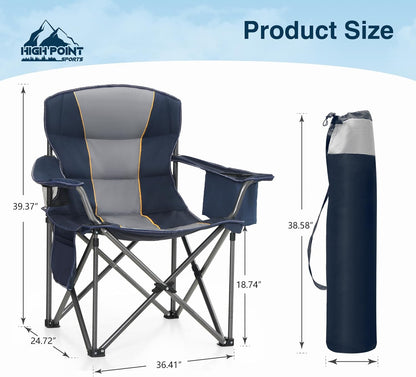 HIGH POINT SPORTS Klapstoel Camping Oversized Opvouwbare Campingstoel Maximale belasting: 200 kg met koeltas, armleuning, bekerhouder, gevoerd, draagbaar, blauw, 2 stuks