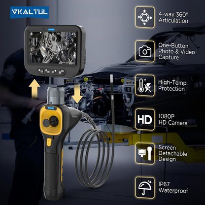 Endoscoop inspectiecamera, vierwegs scharnierende inspectiecamera met 6 LED-verlichting, ingebouwde 2600mAh lithiumbatterij, 4,3 inch scherm, 32 GB TF-kaart, IP67 waterdicht voor smalle