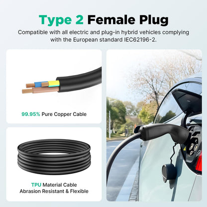 EV oplader wandhouder met 7 kW type 2, 32 A eenfasig thuislaadstation Wallbox, 6 m oplaadkabel en type 2 stekker met lichtstrip voor EV PHEV, zwart