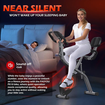 Hometrainer – Opvouwbare Fitnessfiets – Ergometer – Ligfiets – Fiets – 10 Magnetische Weerstanden – 7-voudig Verstelbare Zithoogte