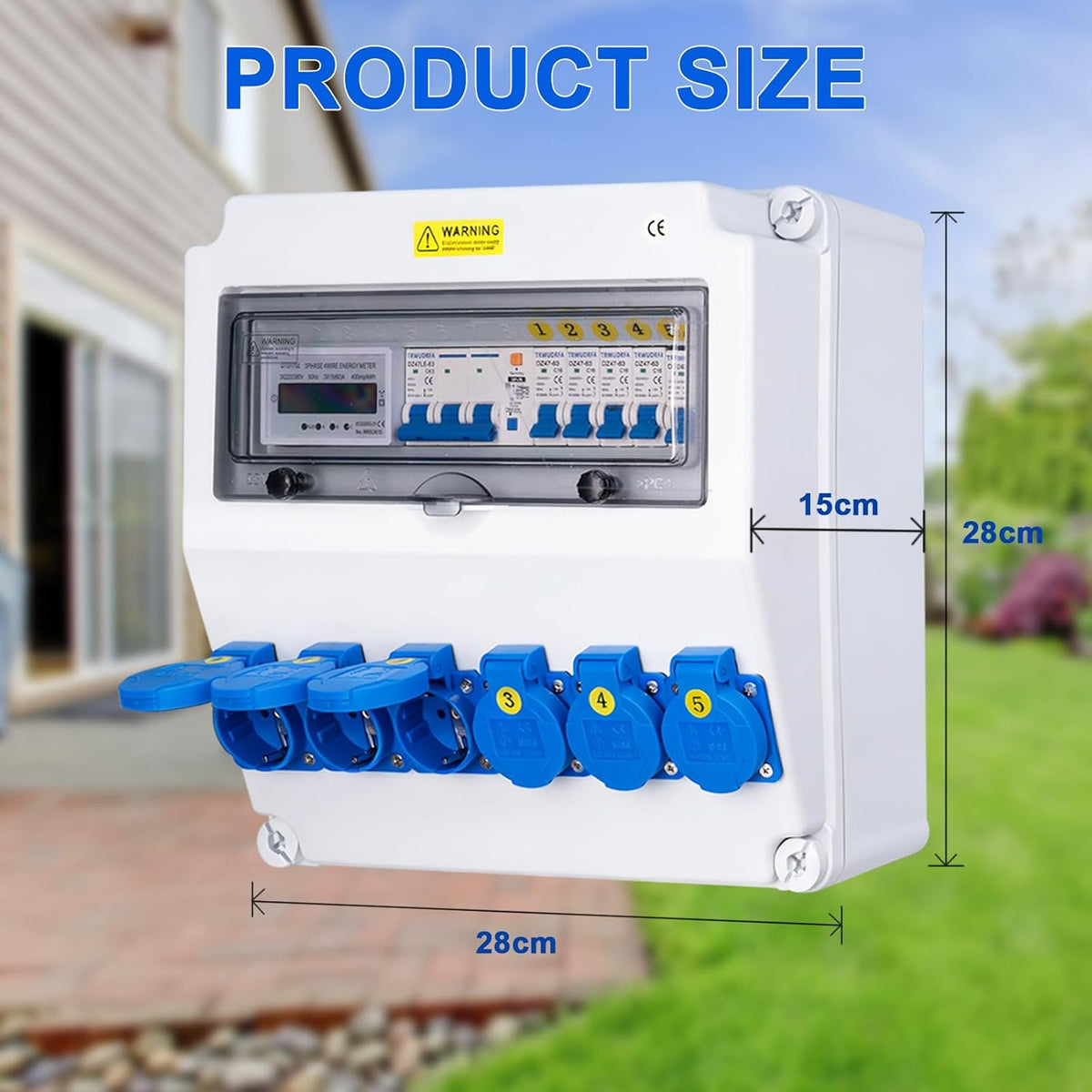 Bouwstroomverdeler, wandverdeler, volledig bedraad (6 x 230 V + LS+FI + teller)