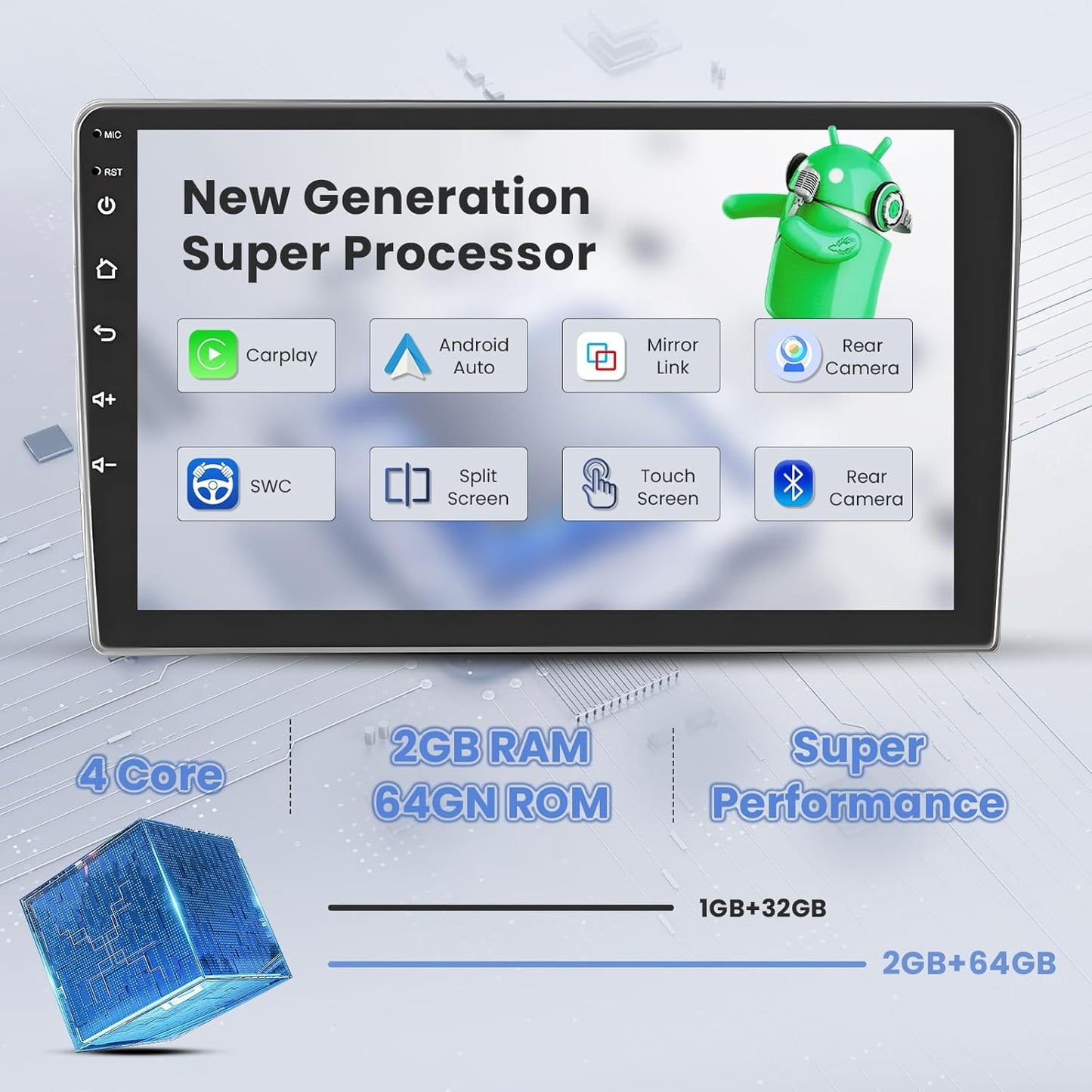 Android 13 Autoradio – Touchscreen Radio – Multimedia Systeem – Inbouw Stereo – Navigatie Systeem – 9 Inch HD Scherm – Draadloze CarPlay & Android Auto